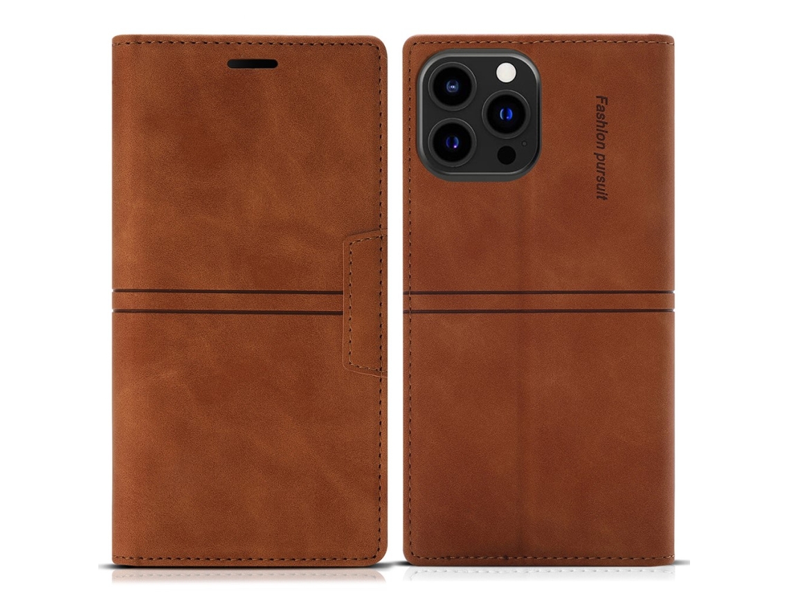 Capa Para Iphone 15 Pro Max Pele Sintética Castanho