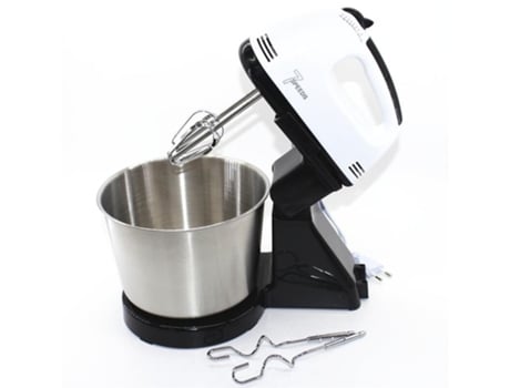 Batedeira manual Lolek 200W com tigela, 7 velocidades, tigela de 1,7L, ideal para cremes, suspiros e massas leves, design compacto e fácil de limpar.