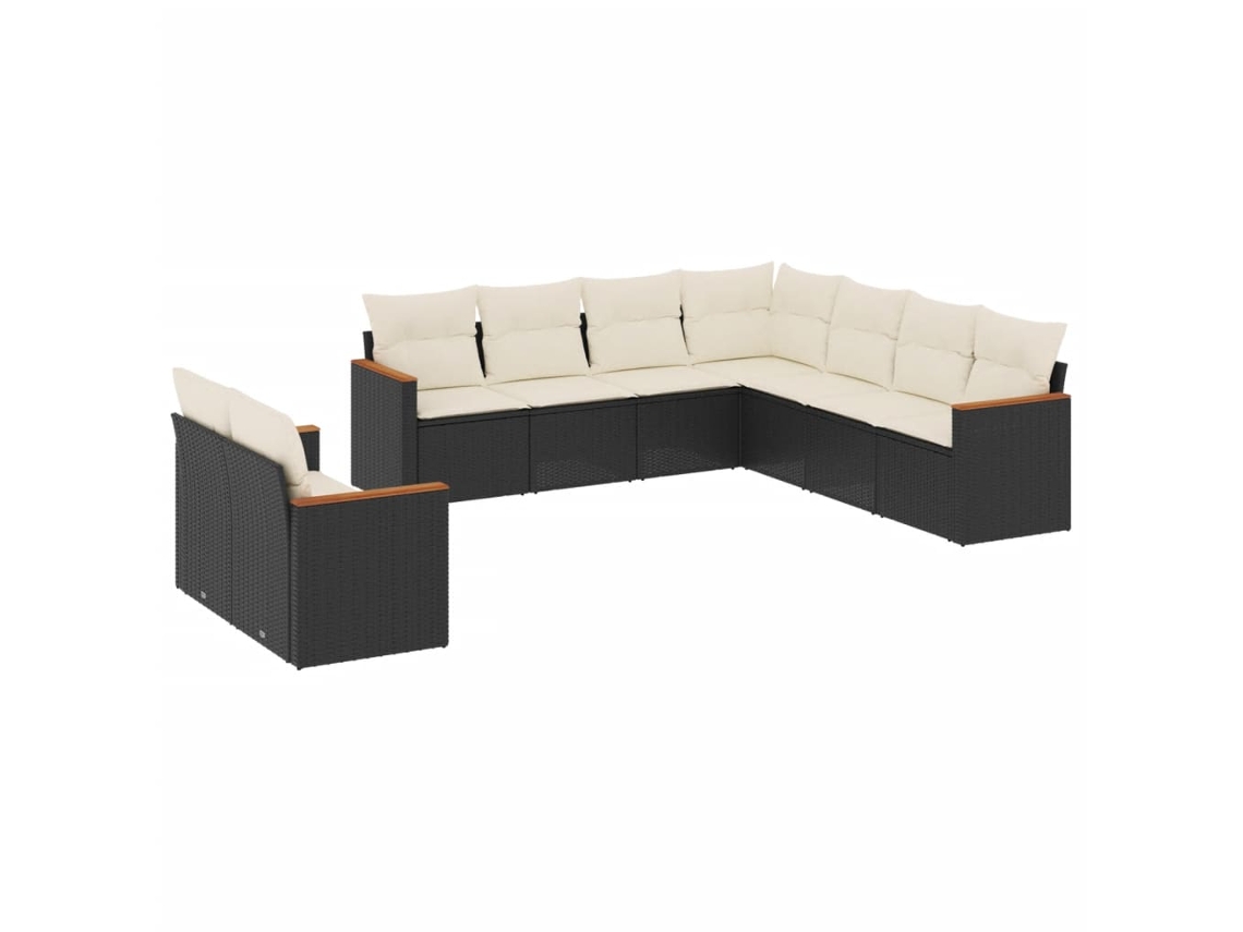 Conjunto 9 de sofás p/ jardim c/ almofadões vime PE preto