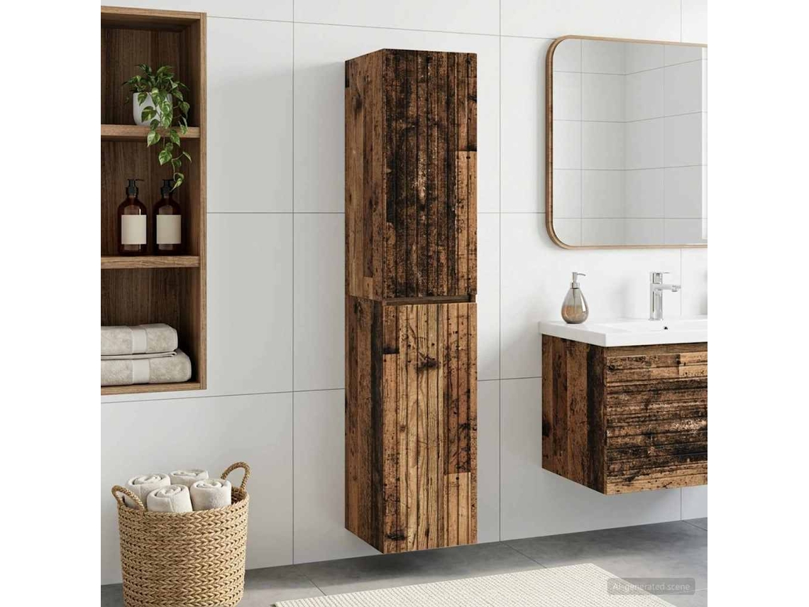 Vidaxl Gabinete De Banheiro Suspenso Madeira Antiga 33 X 34,5 X 160 Cm