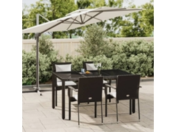 Vidaxl 5 Pcs Conjunto De Jantar P/ Jardim C/ Almofadões Vime Pe Preto
