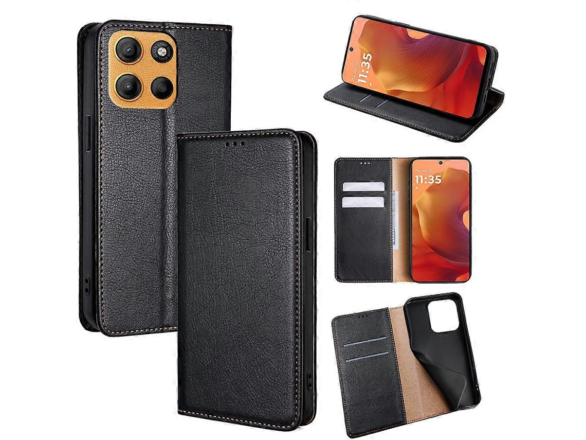 Capa Tipo Carteira De Couro Pu Magnética Com Absorção Automática Para Motorola Moto G15 4g / G15 Power 4g, Preta