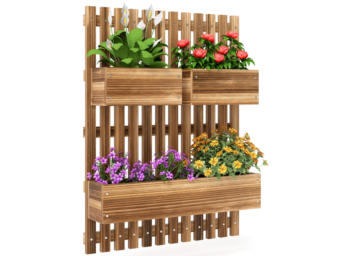 Horta de Parede com 3 Bandejas Removíveis de Madeira Maciça, 60 X 16 X 80 Cm CHEZMOI