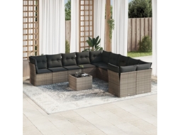 Vidaxl 11 Pcs Conjunto Sofás De Jardim C/ Almofadões Vime Pe Cinzento