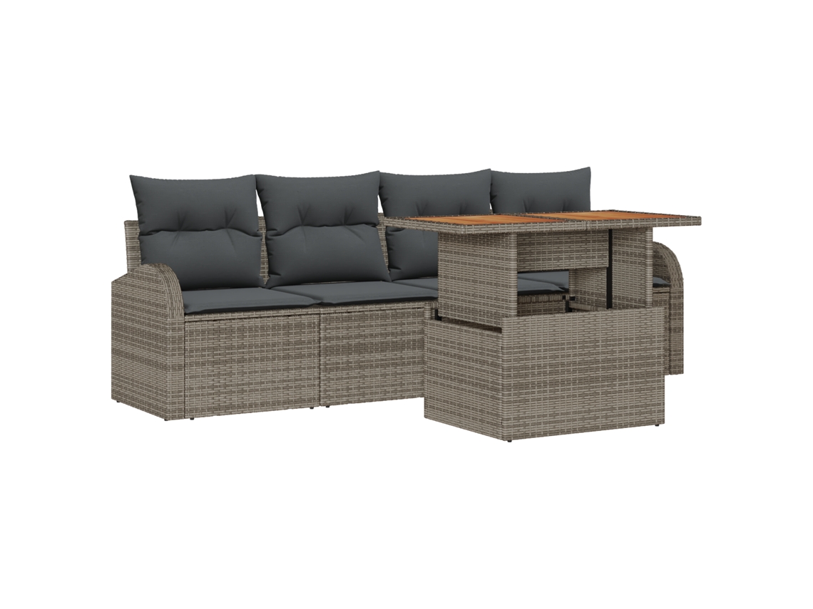 Conjunto 5 Sofá De Jardim Vidaxl Cinzento Vime Pe (100 X 55 X 73 Cm)