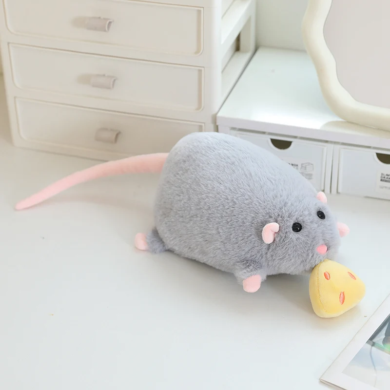 Lindo e Adorável Brinquedo de Pelúcia de um Ratinho Roubando Queijo. MDUG (cinza 70cm)