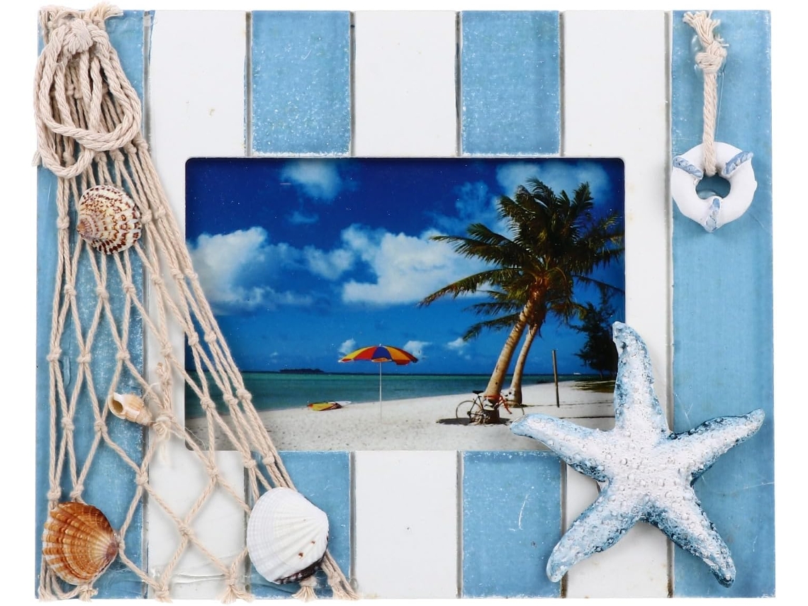 Porta Retratos Madeira Estrela Decoração Escrivaninha Acessório Decorativo Mediterrâneo Mar Mesa GOKOCO