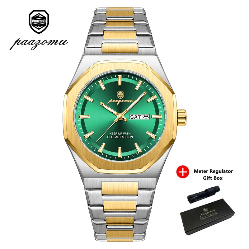 Relógio De Luxo À Prova D'água (verde Dourado), Relógio Militar Moderno Em Aço Inoxidável