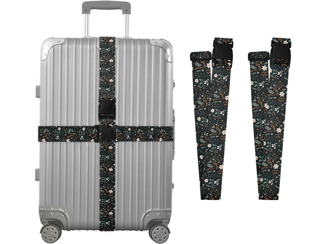 Conjunto De 2 Cintas Bagagem Com Estampa Margaridas Em Fundo Preto Para Malas, Cintas De Viagem, Acessórios De Cinto