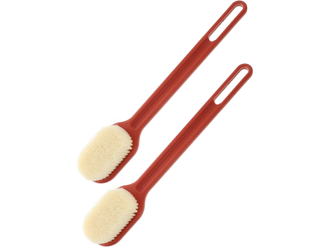 Conjunto De 2 Escovas Banho Com Cabo Longo, Escova De Nylon Macia Para Massagem Corporal E Facial