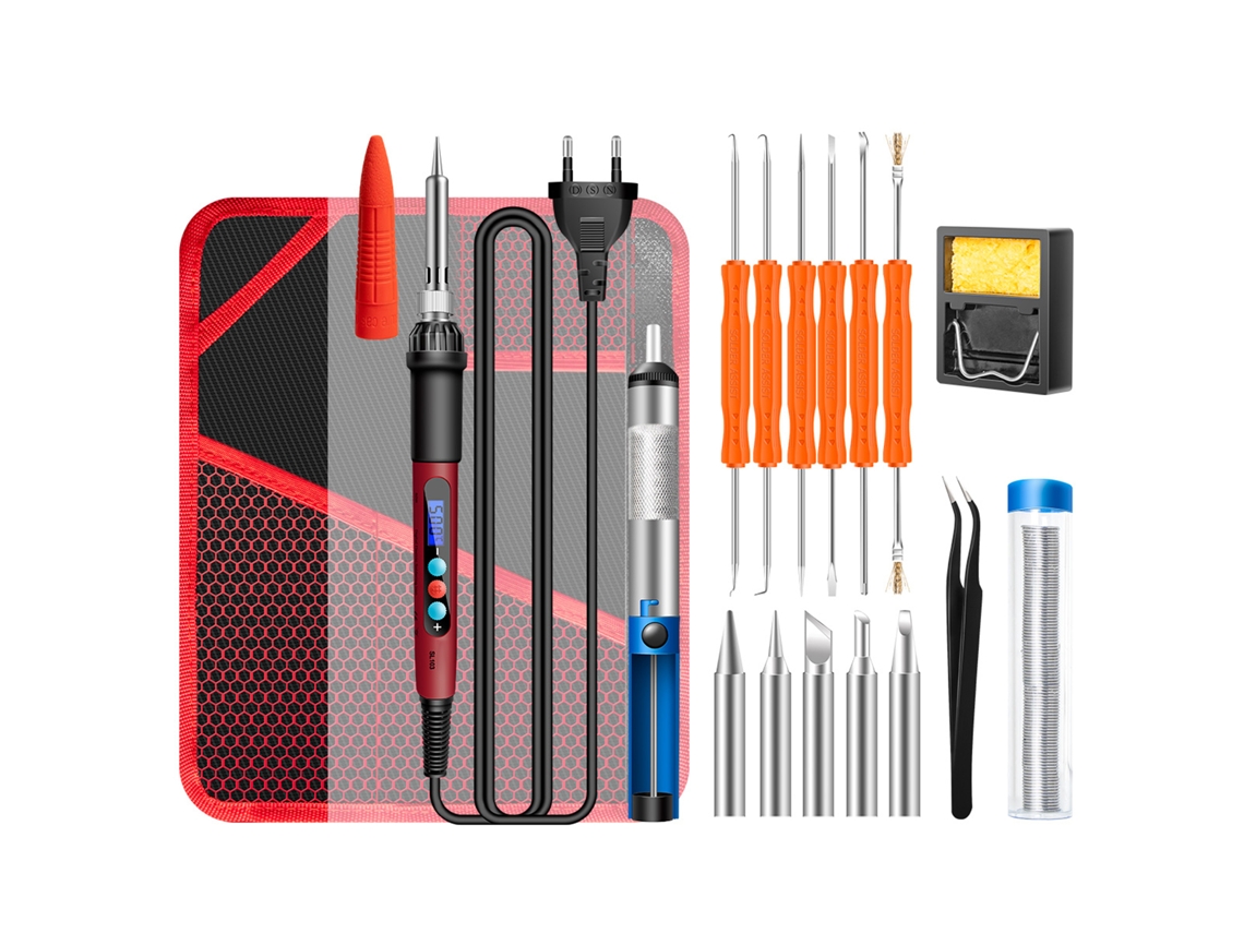 Kit De Soldador Elétrico Mini Aneng Sl103 18 Peças Com Lcd, Temperatura Ajustável 180℃~500℃, 60w para Reparação de Componentes Eletrônicos