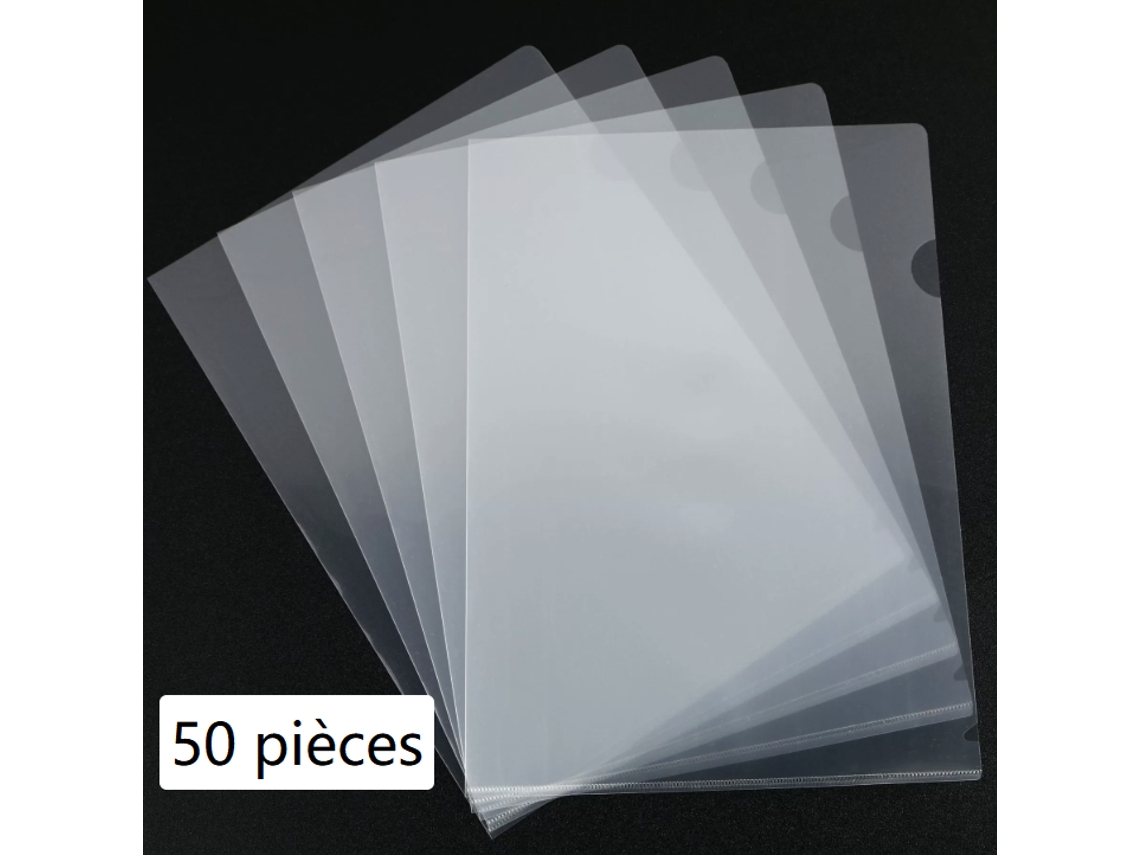 Folhas transparentes para documentos A4, protetores de arquivos, películas protetoras para papéis de escritório, pacote com 50 unidades.