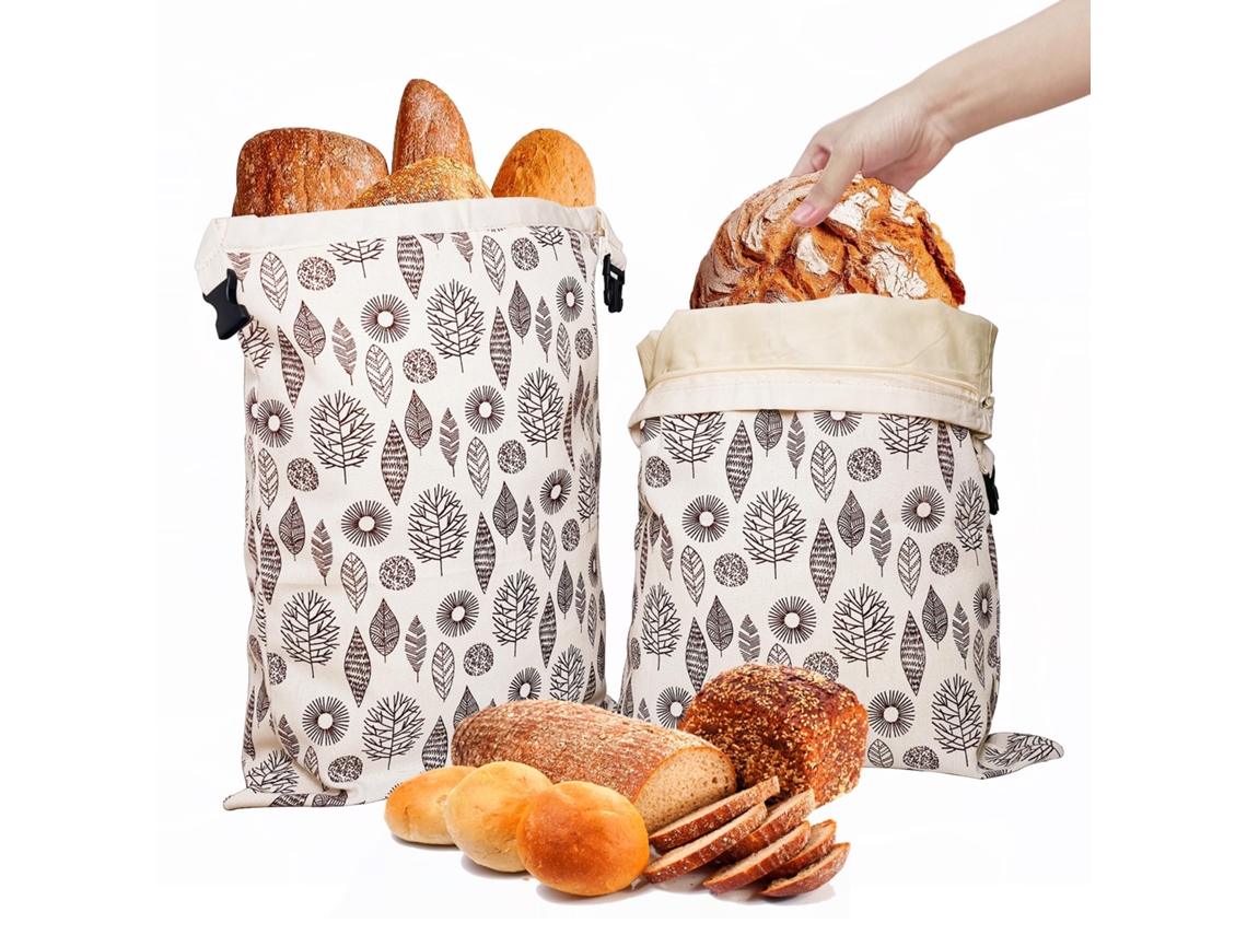Conjunto 2 Sacos De Pão Em Cera De Abelha - Para Congelador E Frigorífico - Para Pão Caseiro - 30x43 Cm - Algodão Linho - Bege