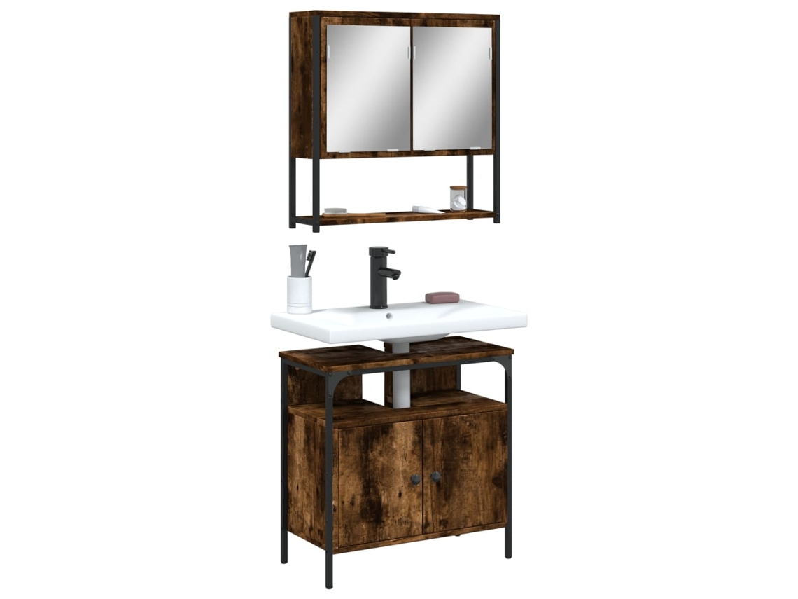 Vidaxl 2 Pcs Conj. Móveis Casa De Banho Derivados Madeira Cor Fumado