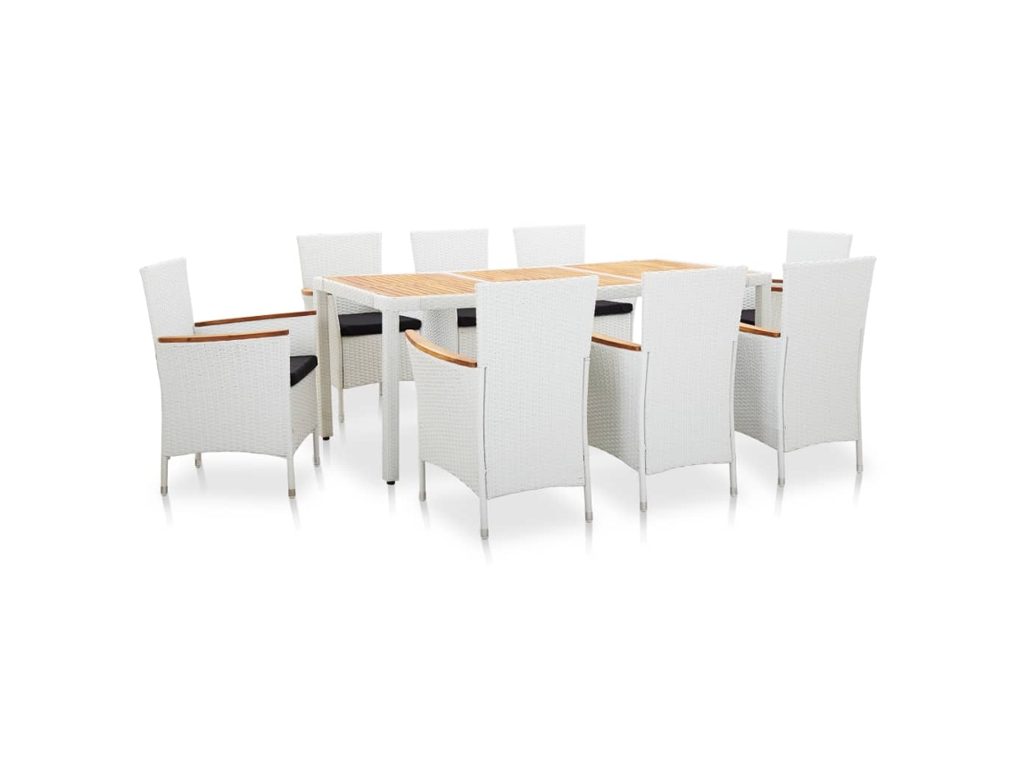 Vidaxl 9 Pcs Conjunto De Jantar Para Exterior Vime Pe Branco