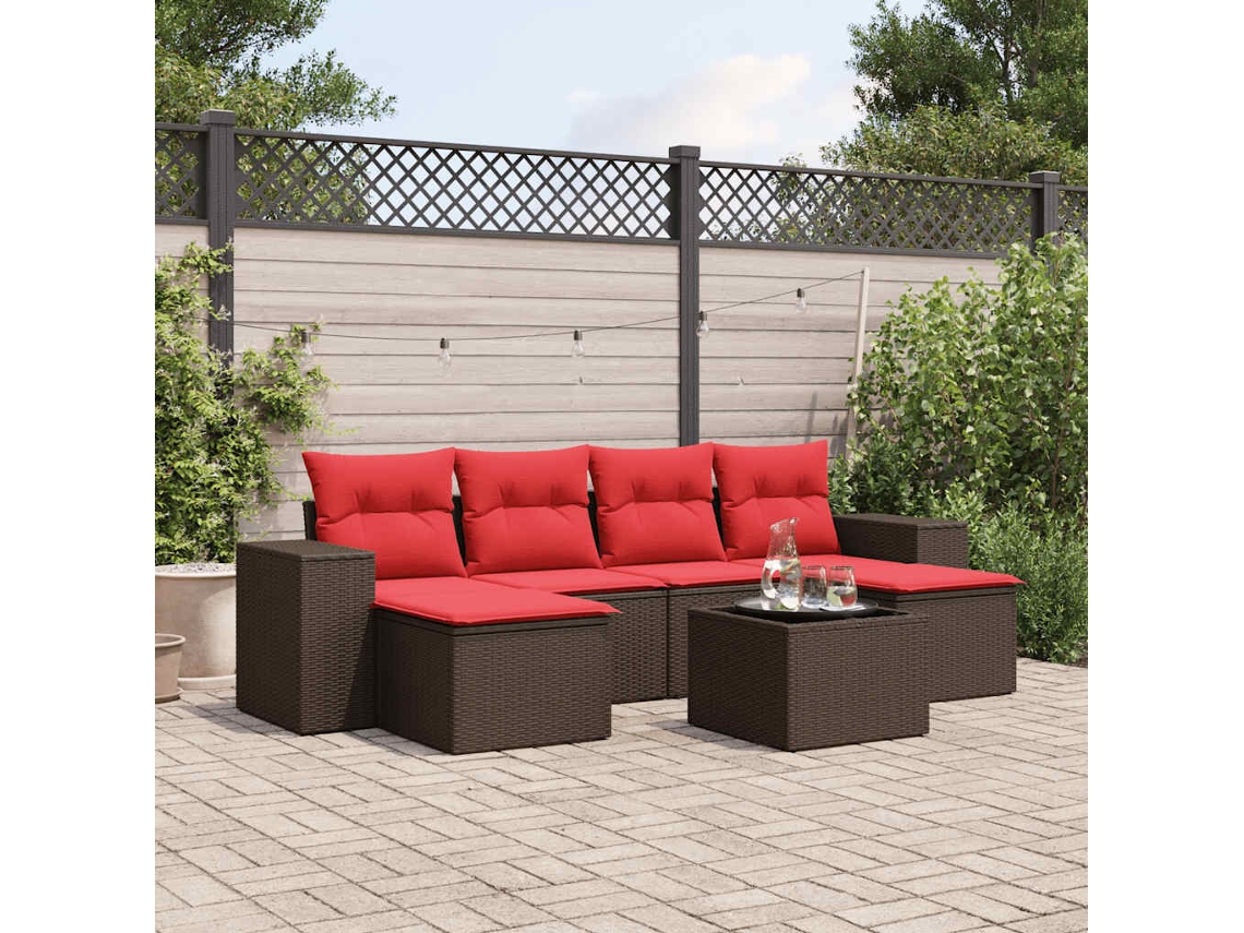 Vidaxl Conjunto De Sofá De Jardim Com 7 Peças E Almofadas Em Rattan Sintético Marrom