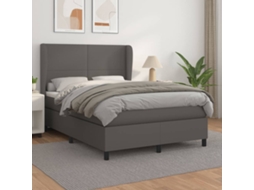 Vidaxl Cama Com Molas/colchão 140x200 Cm Couro Artificial Cinzento