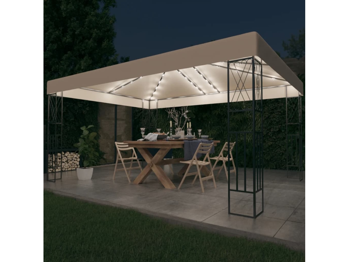 Vidaxl Gazebo Com Cordões De Luzes Led 3x4 M Tecido Cor Creme