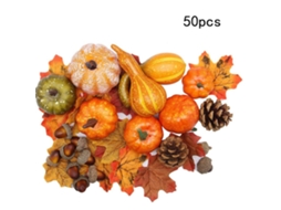 Conjunto de 50 props de Halloween com mini abóboras, folhas de maple e frutos para decoração LAXISCREED