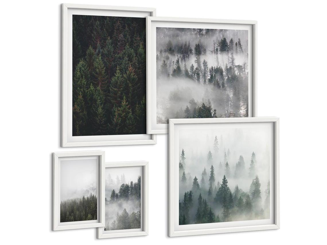 Conjunto De Pinturas Florestas Verdes De Paisagens Nebulosas Espelharte (5 Peças)