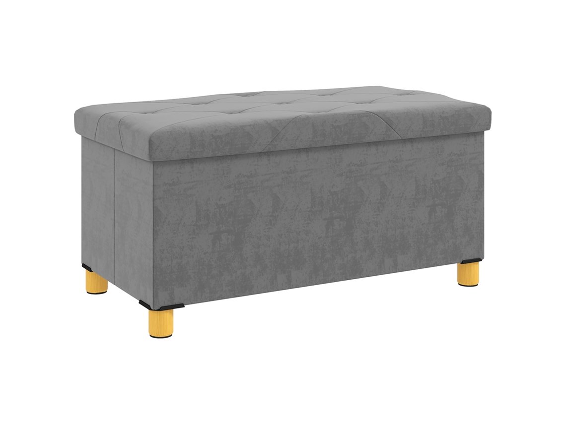Banco De Armazenamento Dobrável Capacidade De 67 L Estofado Em Veludo Carga 120 Kg 76x38x38 Cm Cinza