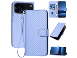 Capa De Couro Para Iphone 17 Pro - Fivela Em Fibra De Carbono - Com Cordão