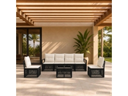 Vidaxl Conjunto De Sofá De Jardim 7 Unid. Preto Vime Pe