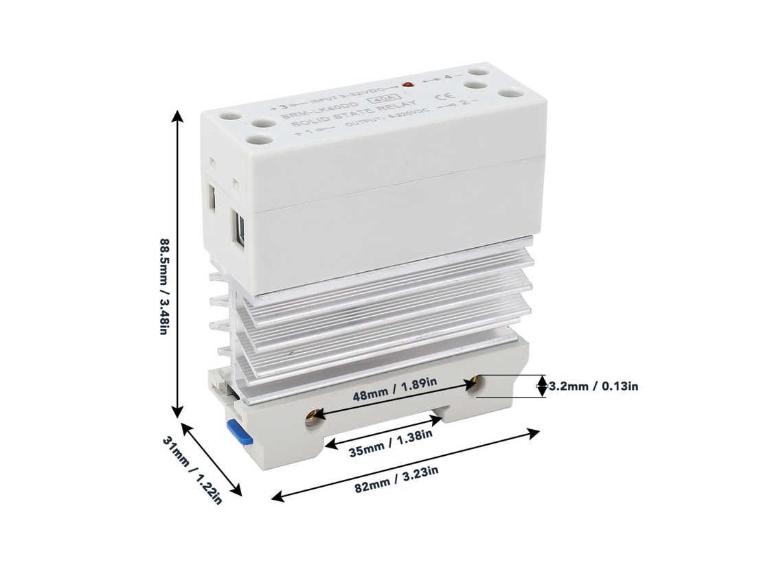 Relé De Estado Sólido Cc Para Cc 40a, Entrada 3‑32vdc, Saída 5‑220vdc, Monofásico