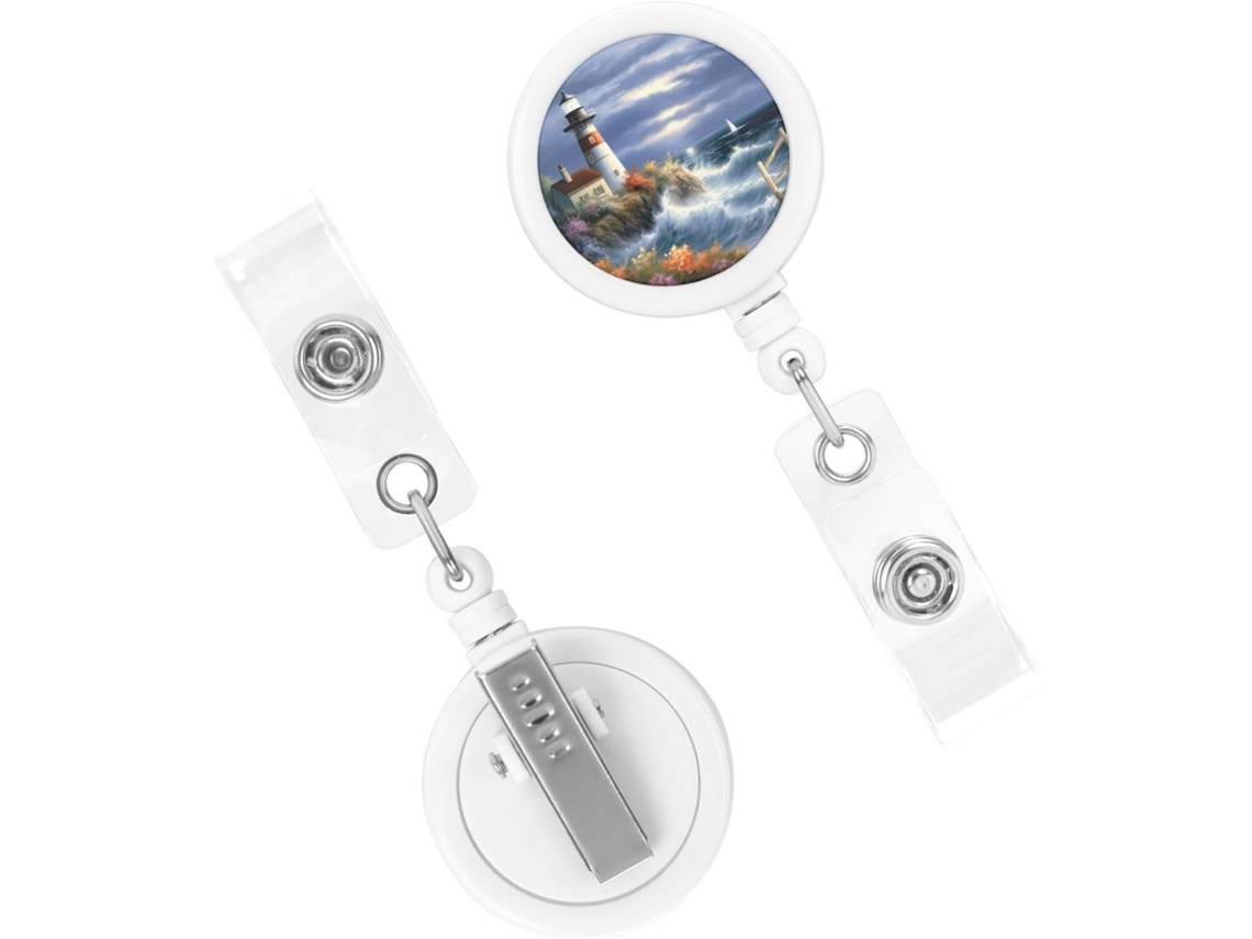 Porta Crachá Retrátil Resistente, Carretéis Farol Pintura Diamante, Suporte Crachá, Clipes Chaveiro