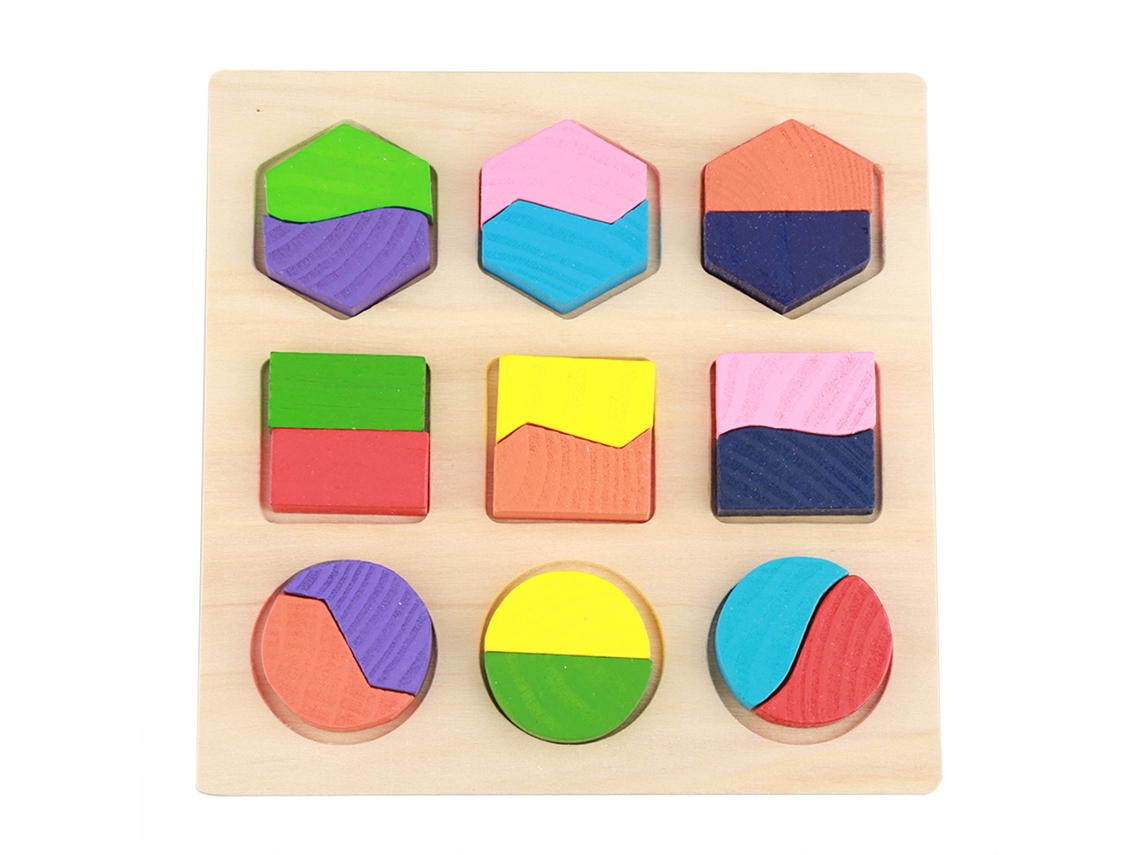 Primerox conjunto de Brinquedo Educativo de Madeira Blocos Geométricos Quebra cabeça Aprendizagem Infantil 2