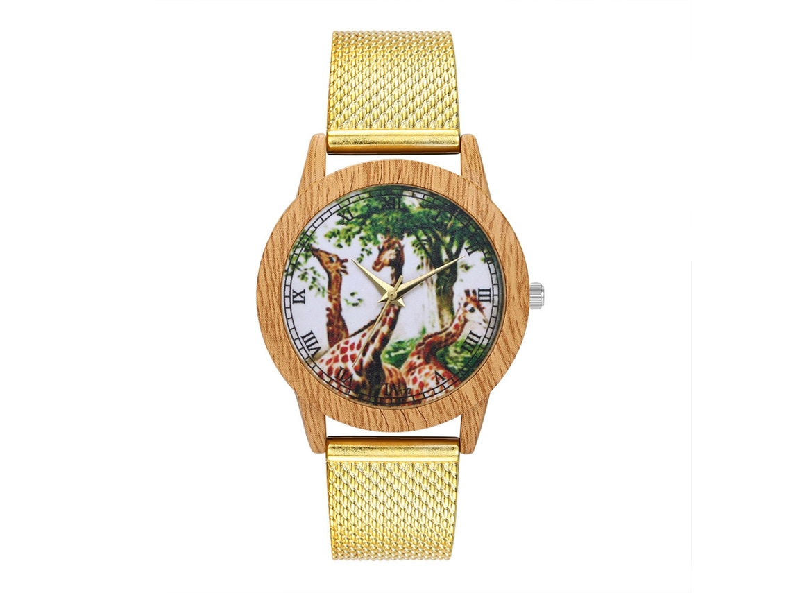 Relógio de quartzo casual unissex com pulseira de silicone dourada