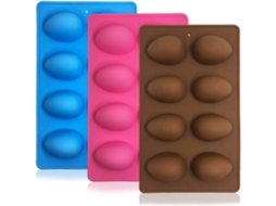 Formas De Silicone Em Formato De Ovo 3 Peças, 8 Cavidades Para Chocolate, Pastelaria, Bolo, Muffin, Pão, Gelo, Sabão Rosa, Azul, Castanho