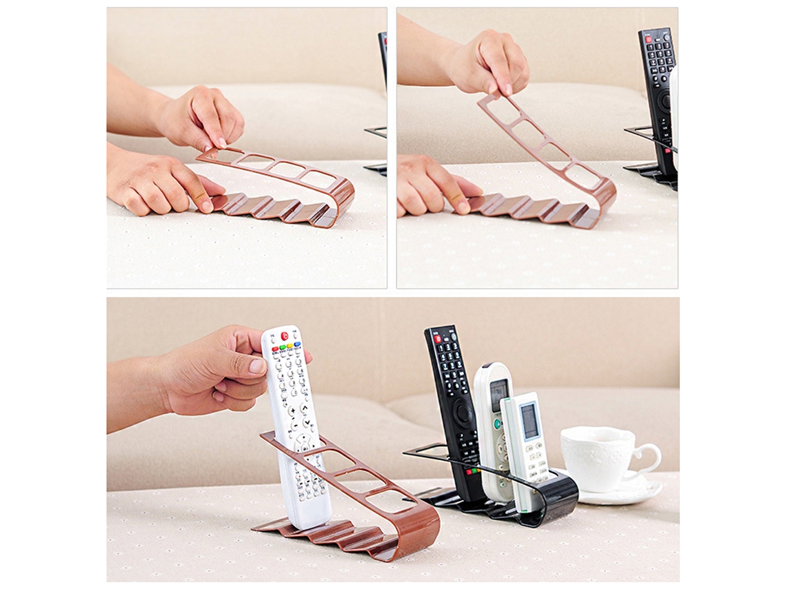 Red 4-grid Remote Control Storage Rack, Plastic Desktop Organizer, Eoocoo