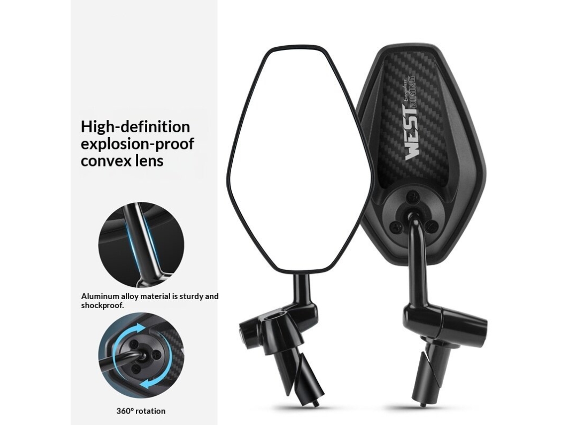 Fibra Carbono west Biking Espelho Retrovisor Esquerdo Antirreflexo Hd Ciclismo Ajustável Elétrica Scooter Motocicleta