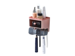 Suporte para Escova de Dentes, Sem Furos, Porta enxaguante Bucal, Organizador para Sanitário, Rosa, para 2 Copos AQUAFORGE