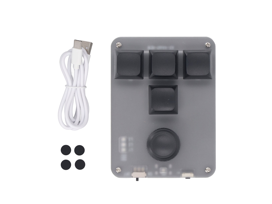Teclado Mecânico Mini com 4 Teclas e 1 Botão Giratório Switch Azul Programável Macro Rgb com Conexão Usb e Bluetooth