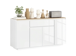 Aparador Moderno de Cozinha com Gaveta e 3 Armários com Prateleiras Ajustáveis. 140x40x75 Cm. Branco Ge