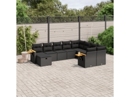 10 Pcs Conjunto Sofás De Jardim C/ Almofadões Vime Pe Preto Dkd Home Decor