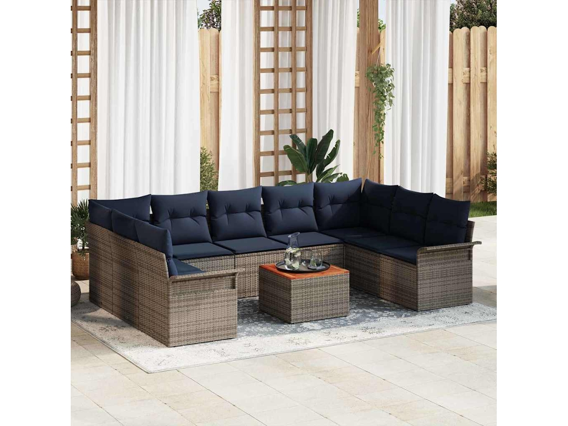 Vidaxl Conjunto De Sofá De Jardim Com Almofada 10 Pcs Cinzeto Vime Pe