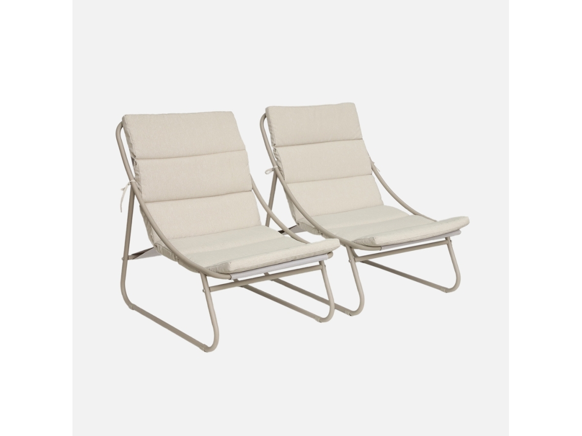 Poltrona Relax Em Aço, Set De 2, Bege