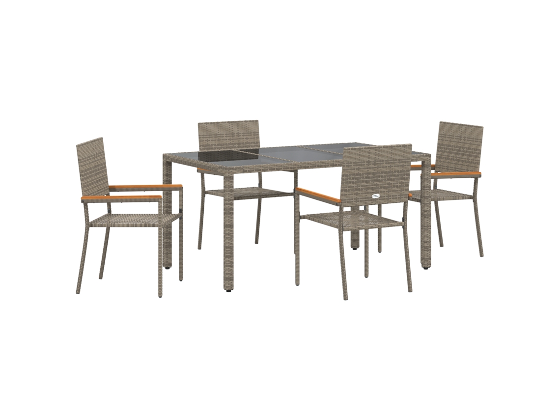 Conjunto 5 Conjunto De Jantar Para Exterior Vidaxl Cinzento Vime Pe (150 X 90 X 75 Cm)