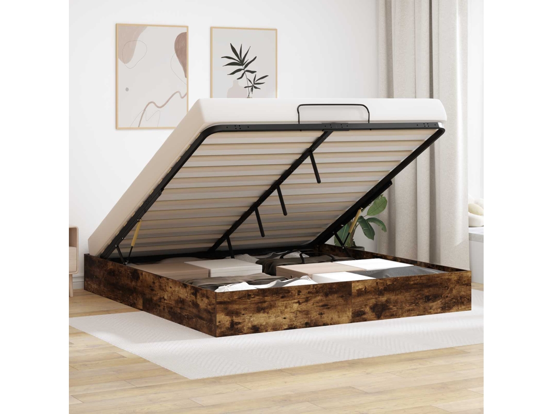 Vidaxl Estrutura de Cama Ottoman Carvalho Fumado 203 X 180 X 25 Cm