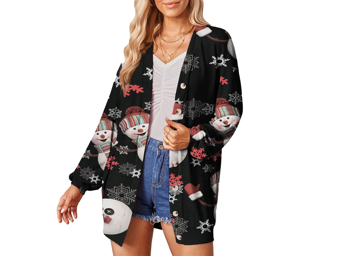 Laxiscreed Casaco De Senhora Xl Com Estampa Natalícia E Manga Longa Em Alcagofta, Moda Casual