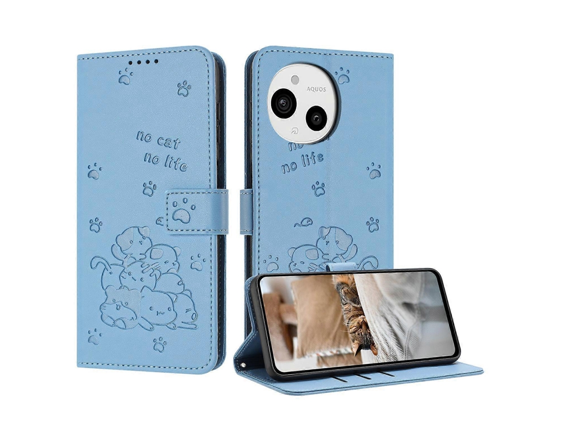 Capa De Couro Para Celular Com Estampa De Gatinho E Cordão