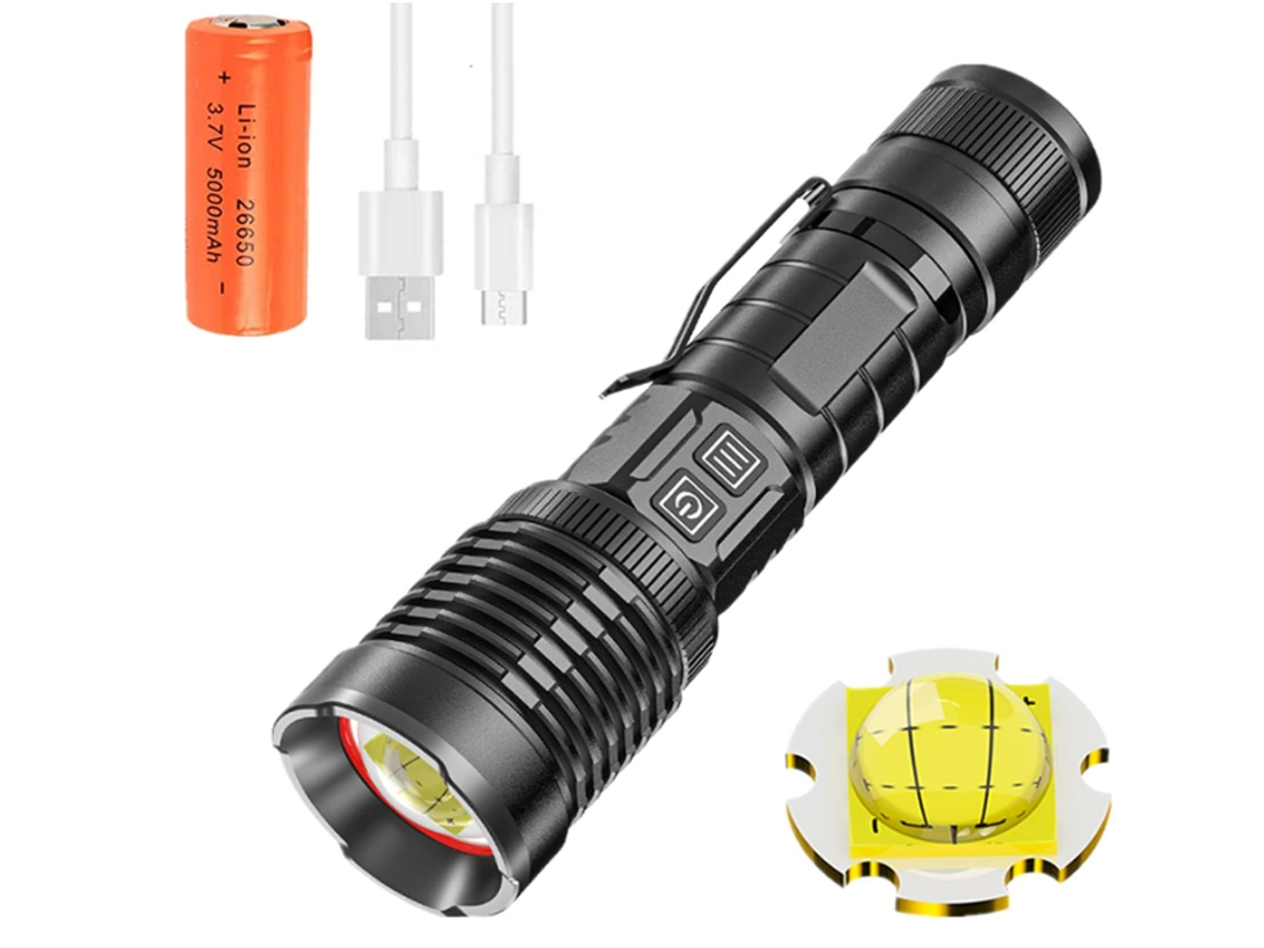 Lanterna Led, 30000 Lumens Ultra Bright Tática Recarregável Xhp99 Lanterna De Mão Com 5 Modos À Prova D Água Yizhood (preta)