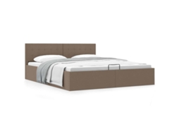 Vidaxl Cama Hidráulica C/ Arrumação 180x200cm Tecido Cinza-acastanhado
