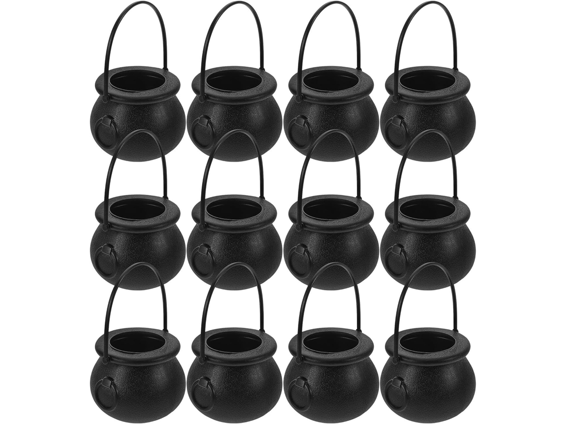 Artibetter Conjunto De 12 Mini Caldeirões De Plástico Preto Para Festa De Halloween 7cm,