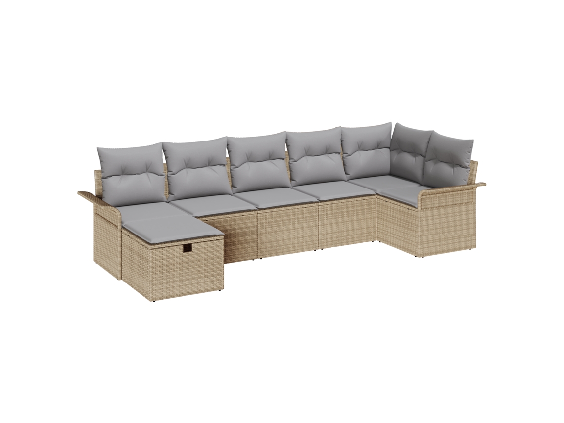 Conjunto 7 Conjunto De Sofás Para Exterior Vidaxl Bege Vime Pe (55 X 55 X 37 Cm)