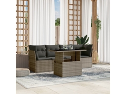 Vidaxl 5 Pcs Conjunto Sofás De Jardim C/ Almofadões Vime Pe Cinzento