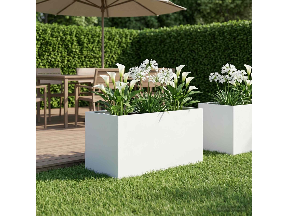 Vidaxl Vaso De Jardim Branco 80 X 50 X 50 Cm Aço Laminado A Frio